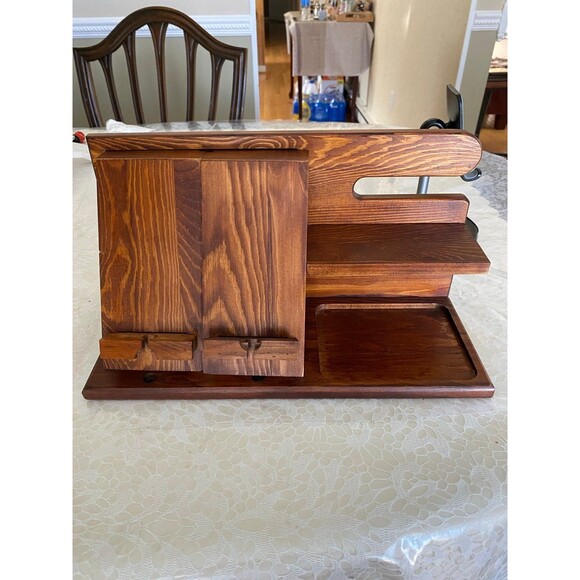 Wood Phone Storge & Organization 2 Phones Wireless Charging Docking Station NWOT - Picture 10 of 12